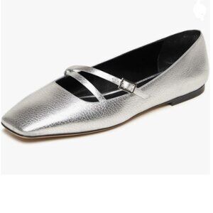 Maiyang Silver Square Toe Ballet Flats Adjustable Buckle Strap Mary Jane Pumps